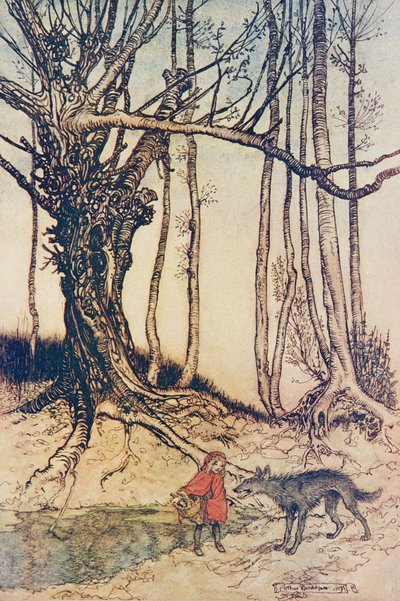When She Got to the Wood She Met a Wolf, from The Fairy Tales of the Brothers Grimm, pub. 1909 by Arthur Rackham